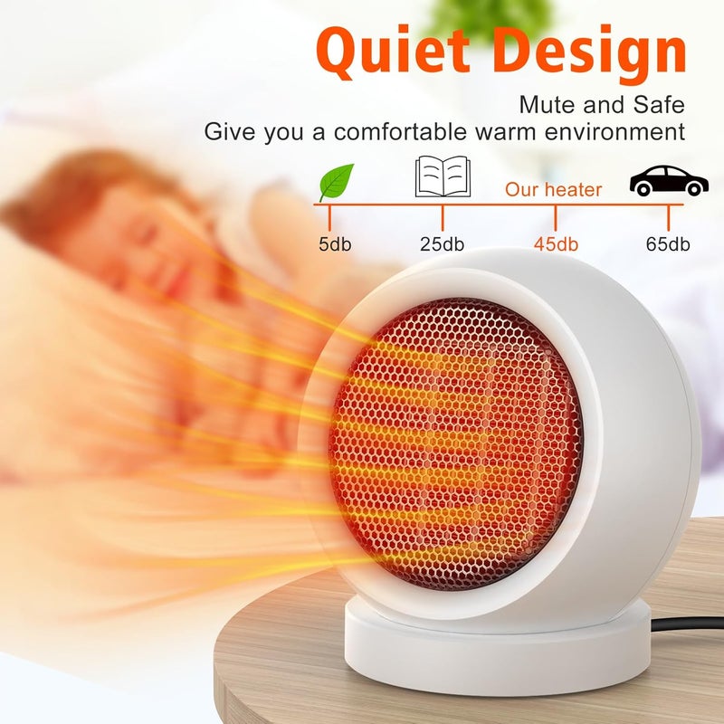 Coolfor Space Heater,600W Energy Efficient Desk Heater for Indoor Use,PTC Ceramic Fast Heating Electric Desktop Heater for Home Bedroom Office Desk White - Image 2
